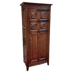 Antique French Armoire Wardrobe Cabinet Linen Closet Gothic Revival Oak c. 1920s