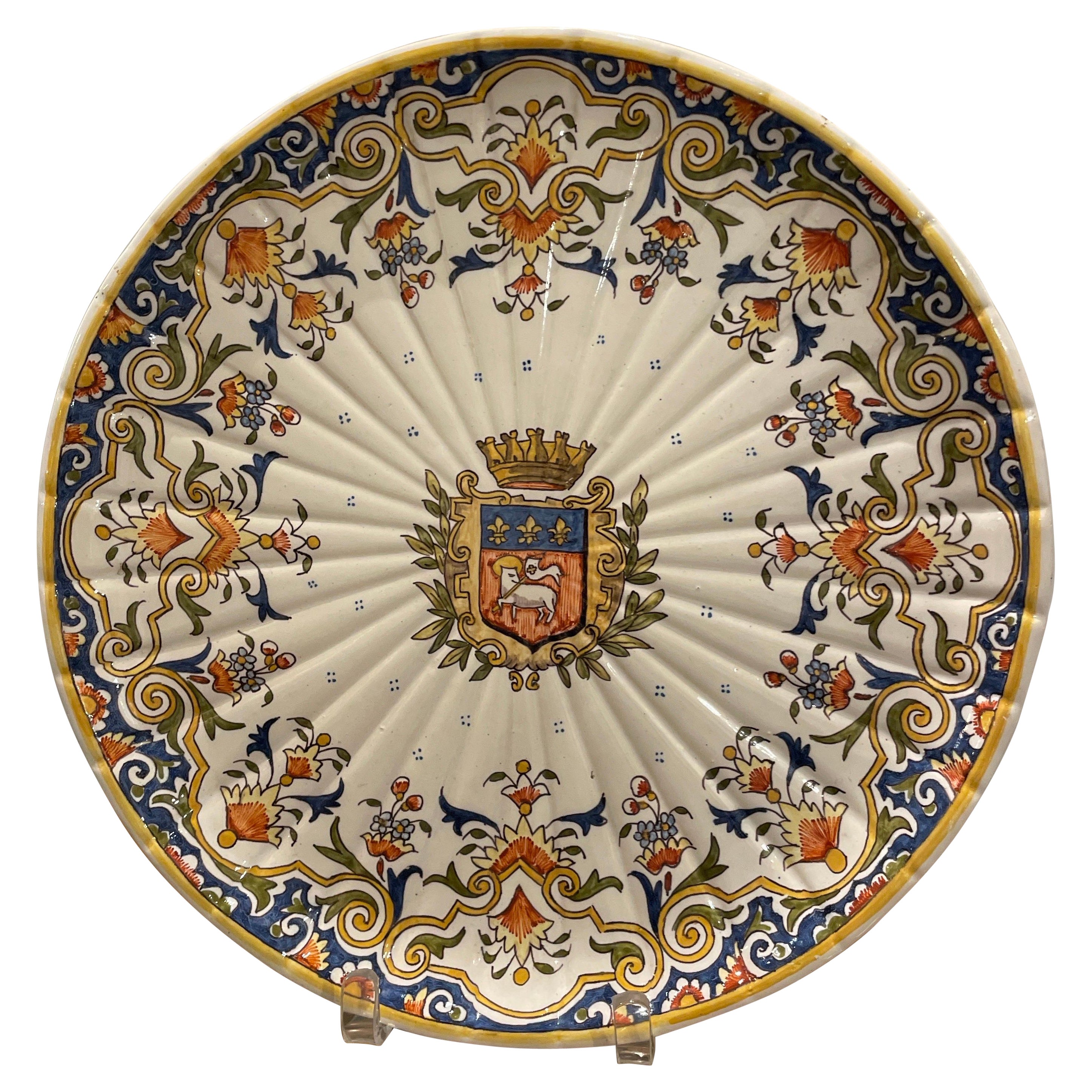 Antique French Armorial Charger from Rouen For Sale