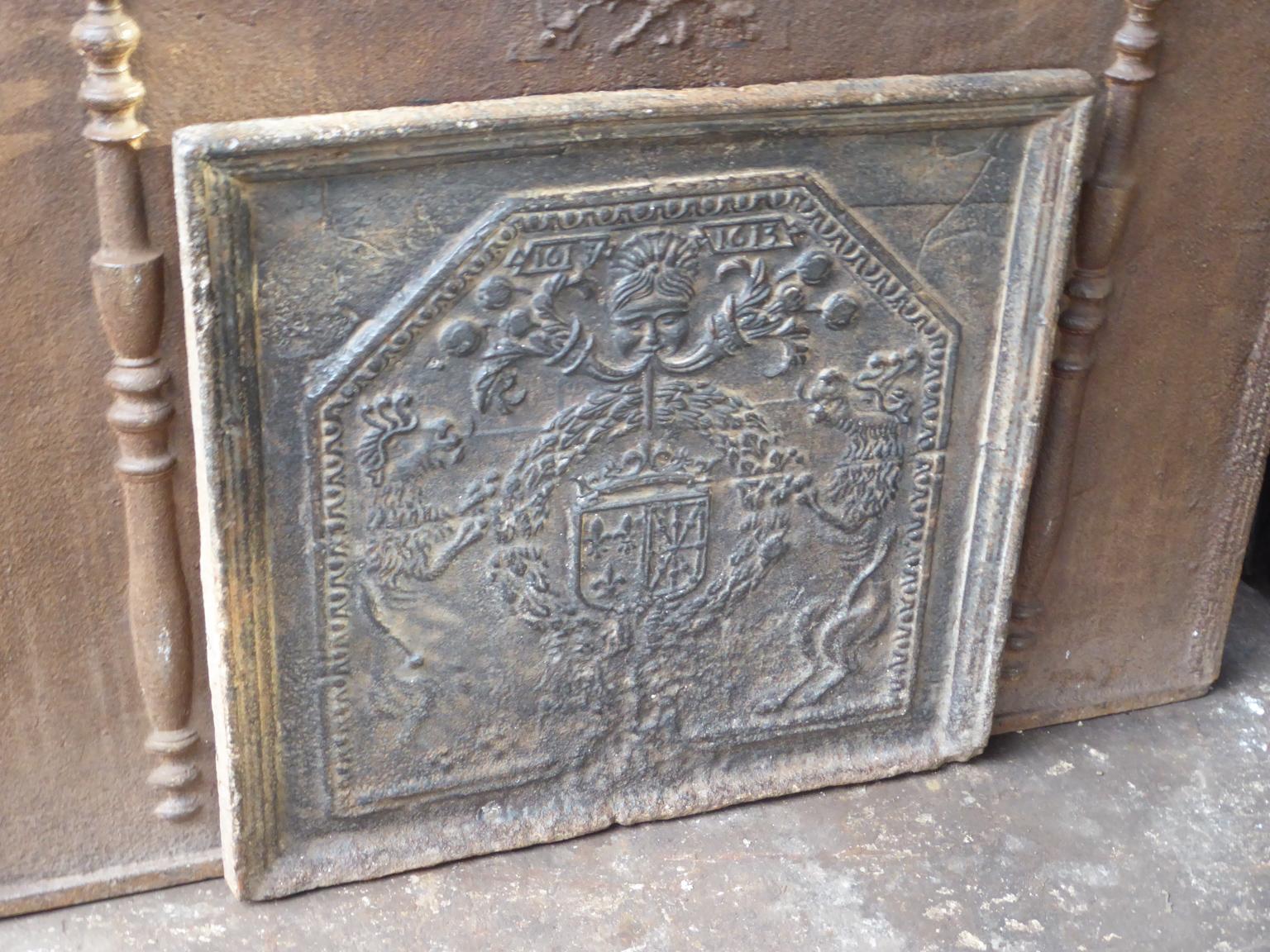 Louis XIV Antique French 'Arms of France and Navarre' Fireback / Backsplash, 17th Century For Sale