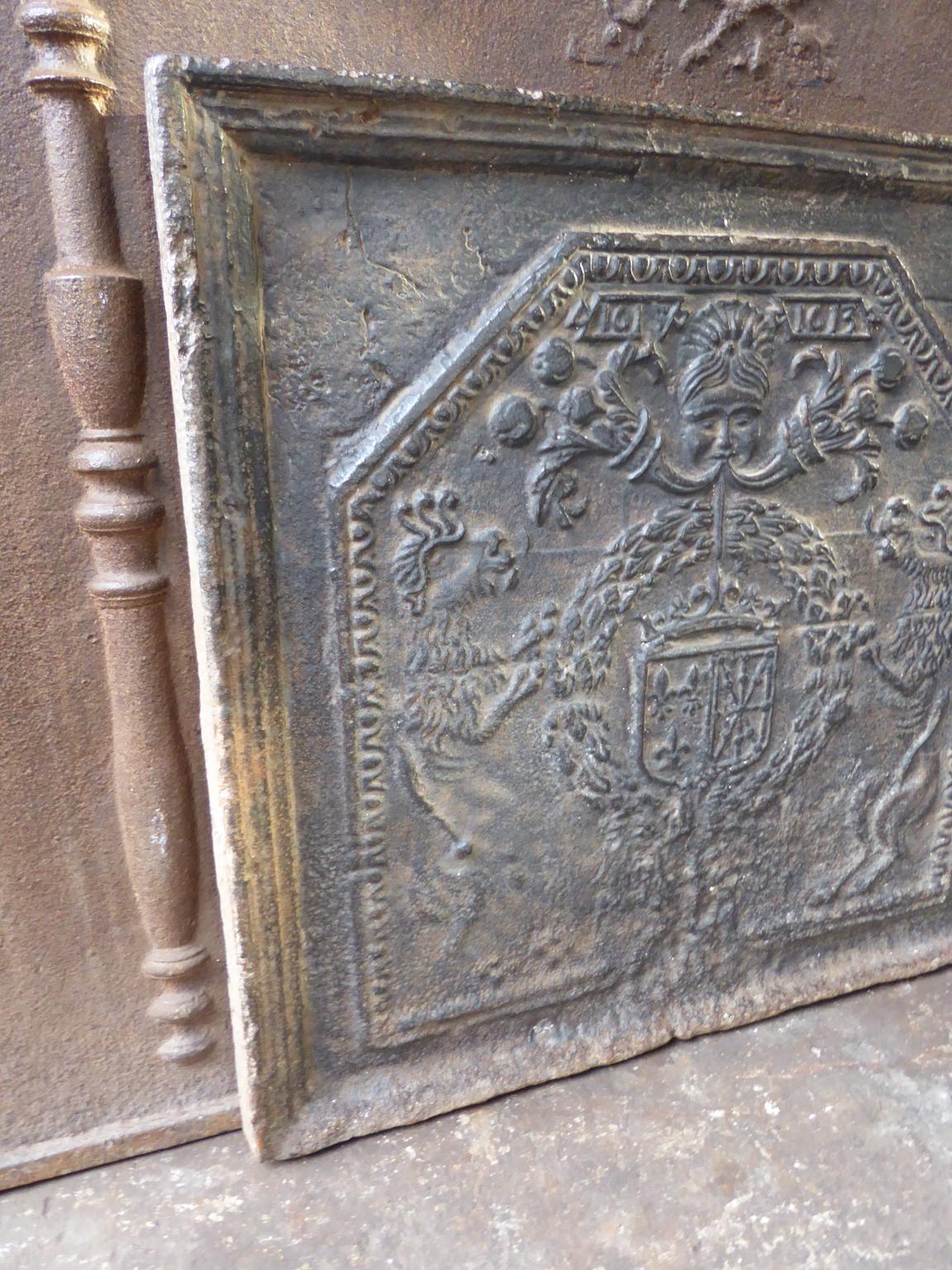 Iron Antique French 'Arms of France and Navarre' Fireback / Backsplash, 17th Century For Sale