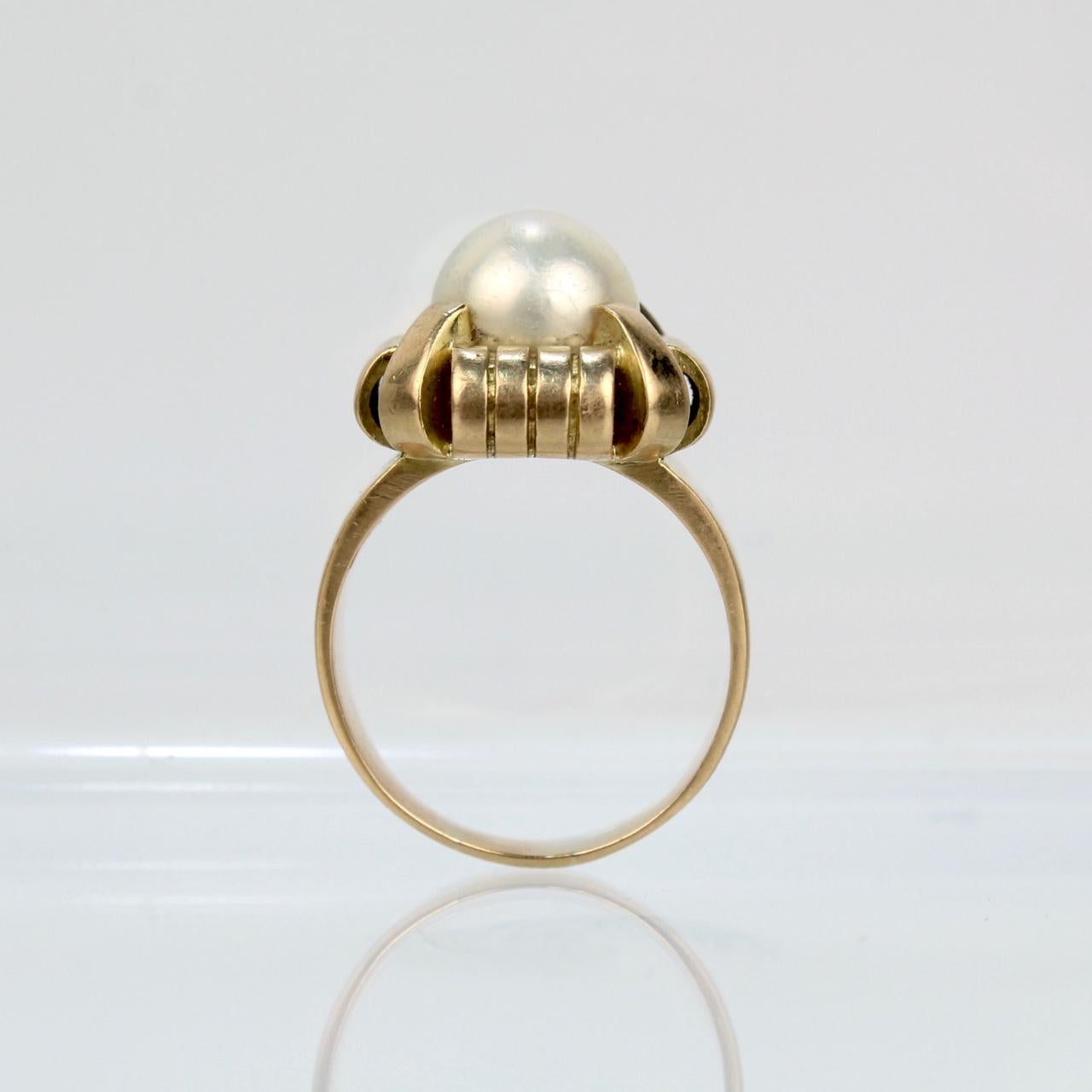 Antique French Art Deco 18 Karat Gold & Pearl Cocktail Ring For Sale 2