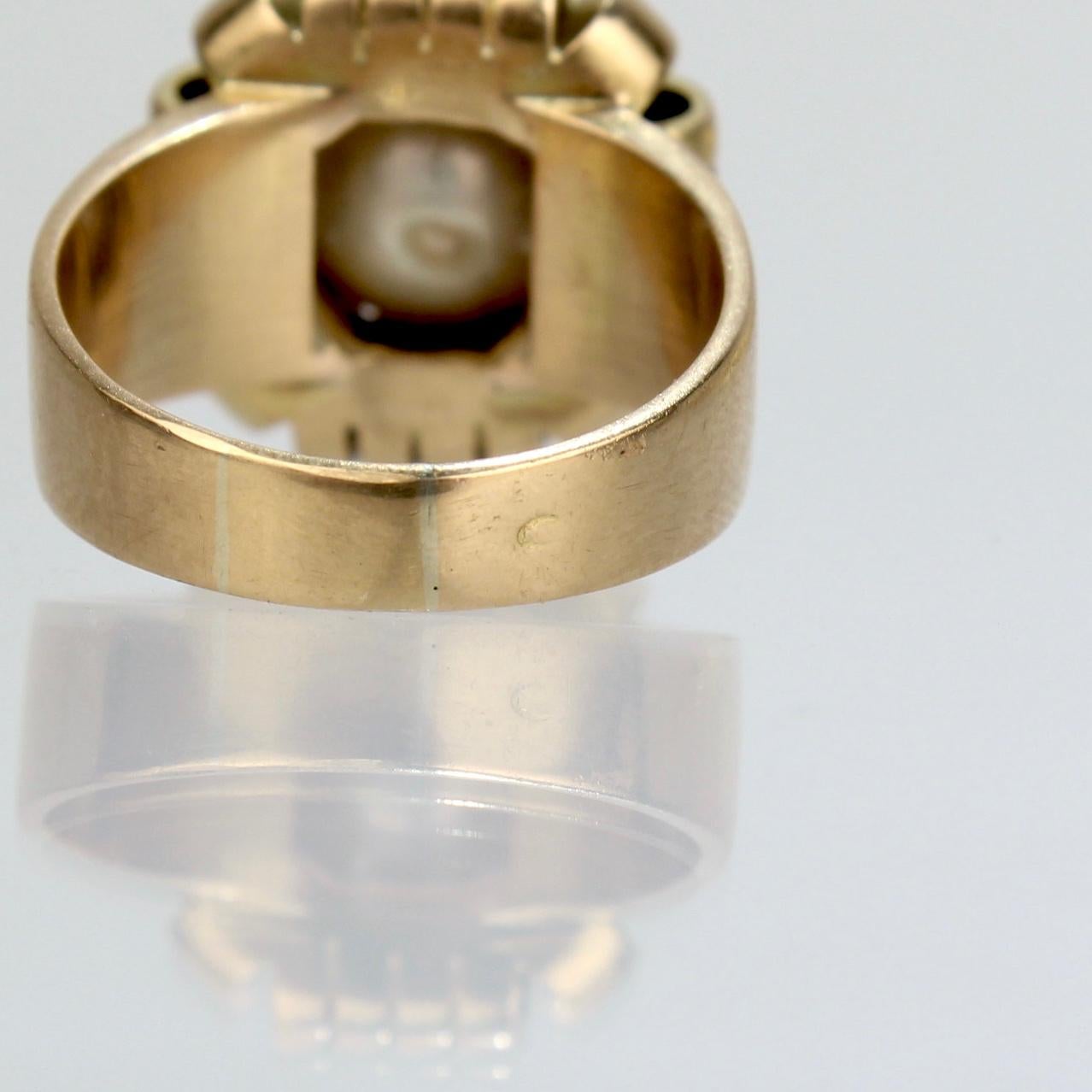 Antique French Art Deco 18 Karat Gold & Pearl Cocktail Ring For Sale 5