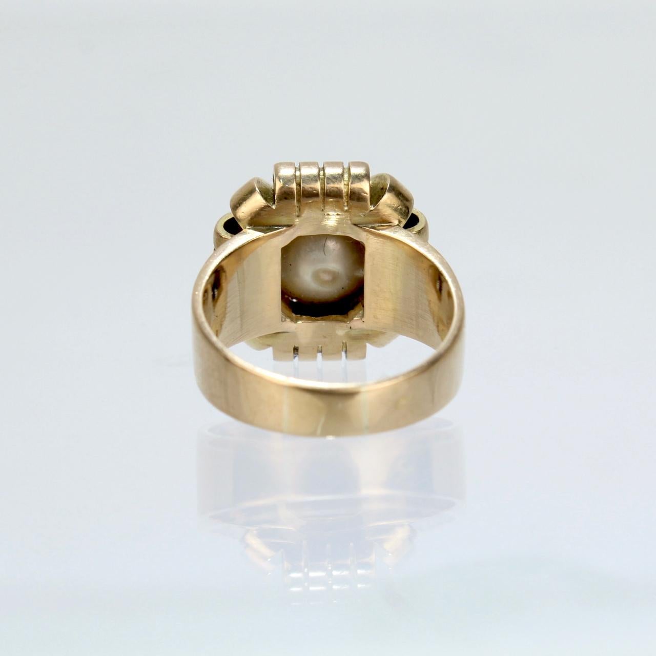 Round Cut Antique French Art Deco 18 Karat Gold & Pearl Cocktail Ring For Sale