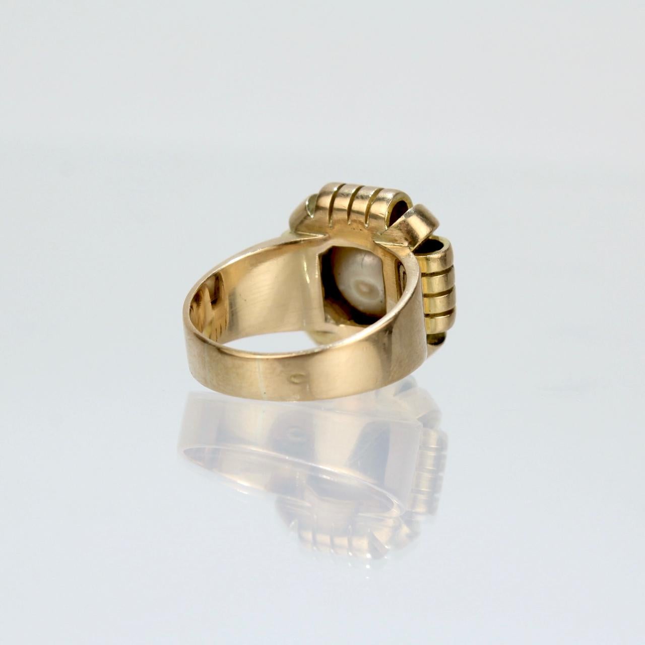 Antique French Art Deco 18 Karat Gold & Pearl Cocktail Ring In Good Condition For Sale In Philadelphia, PA