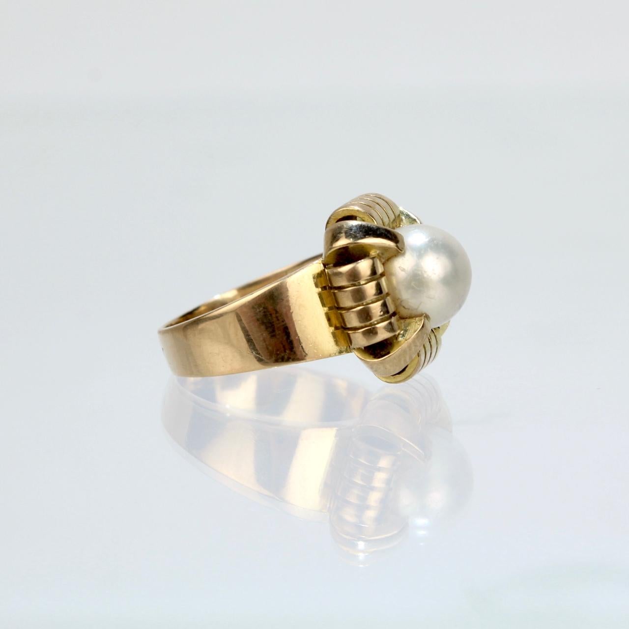 Antique French Art Deco 18 Karat Gold & Pearl Cocktail Ring For Sale 1