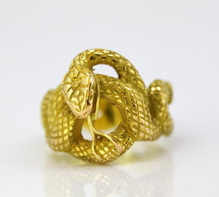 Antique French Art Deco 18 Karat Gold Snake Ring, circa 1920s at 1stDibs