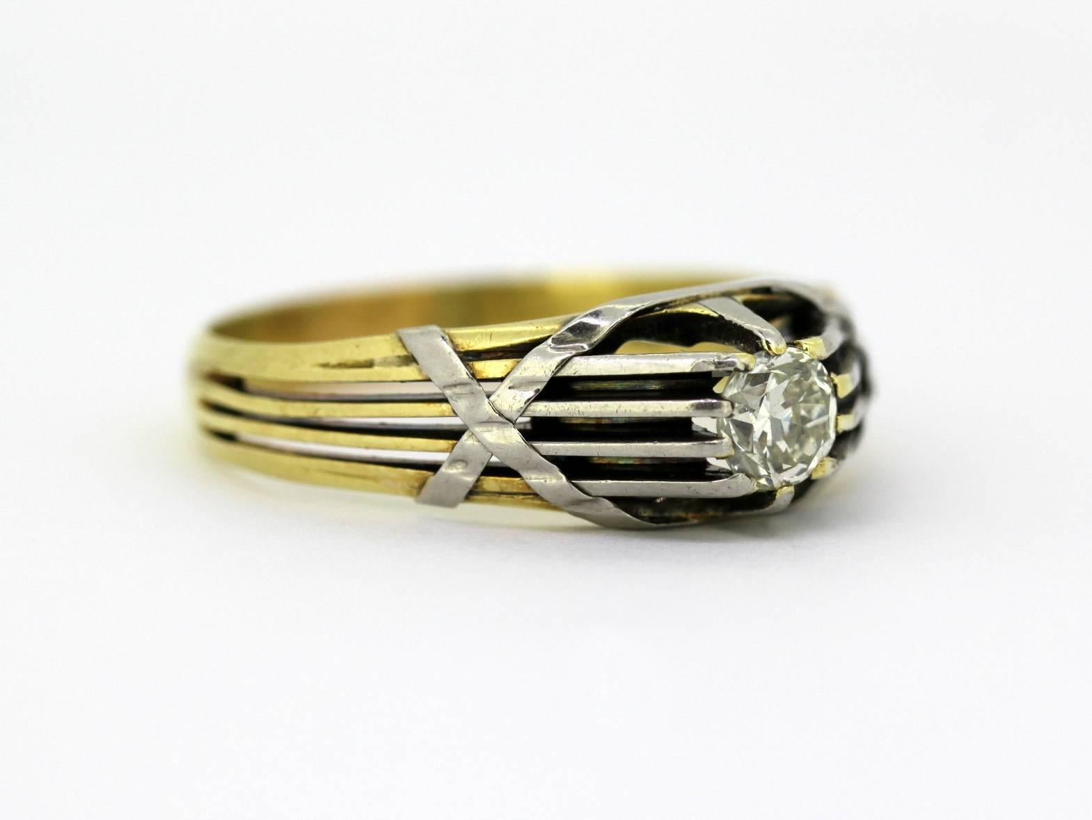 Antique French Art Deco 18K Yellow Gold Mens Ring With Diamond (0.33 CT)
C.1920's
Hallmarked with French Eagle, standard for 18K gold.

Dimensions -
Finger Size: (UK) = X (US) = 11 3/4 (EU) = 66 1/4
Ring Size : 2.8 x 2.4 x 0.7 cm
Weight: 5 grams