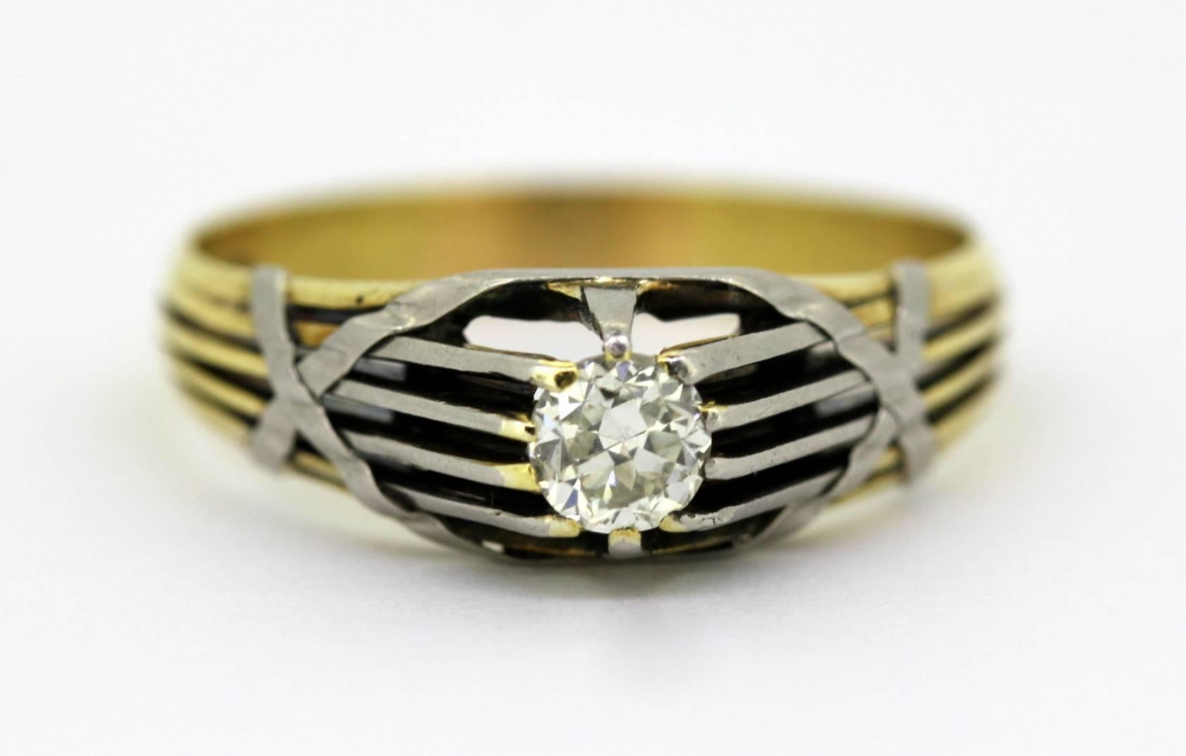 Men's Antique French Art Deco 18 Karat Gold Men’s Ring with Diamond '0.33 Carat'