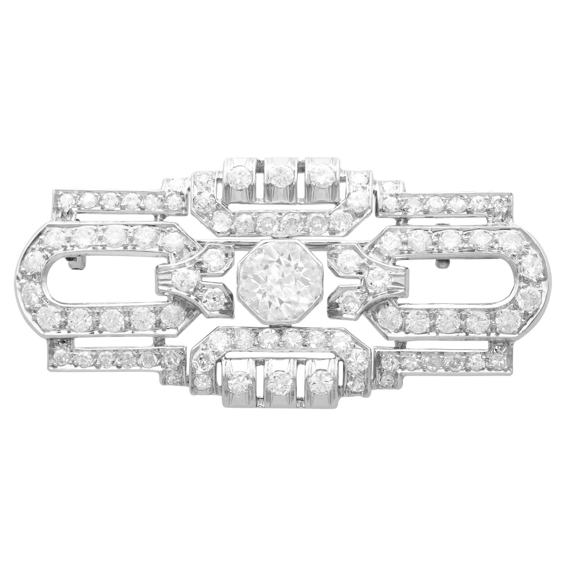 Antique French Art Deco 5.44 Carat Diamond and Platinum Brooch