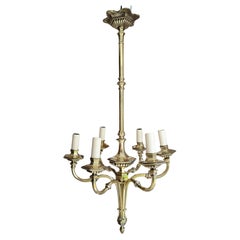 Antique, French, Art Deco, 6 position, bronze chandelier. Circa early 1900s