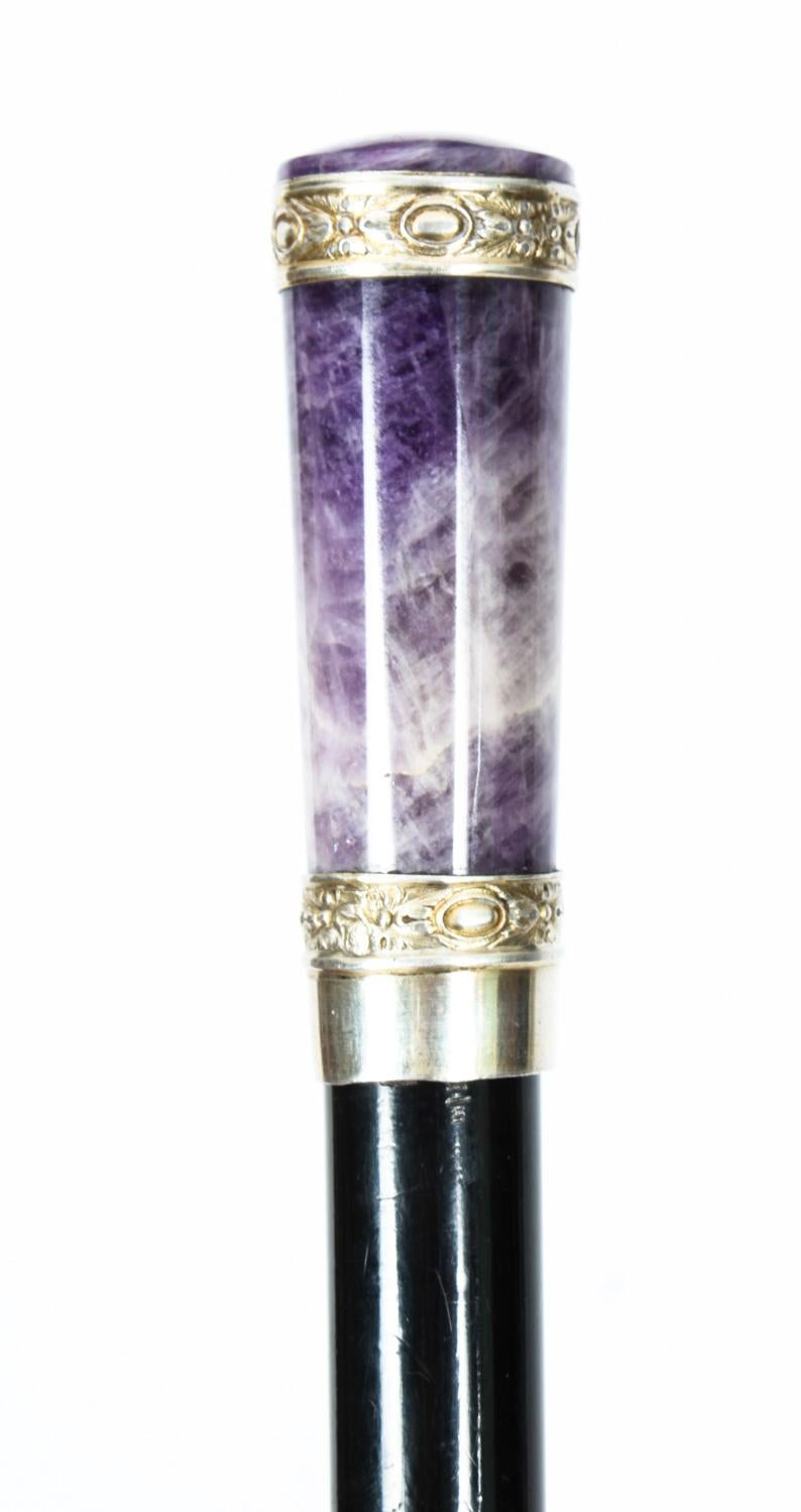 Early 20th Century Antique French Art Deco Amethyst, Silver Walking Stick 1920s, 20th Century