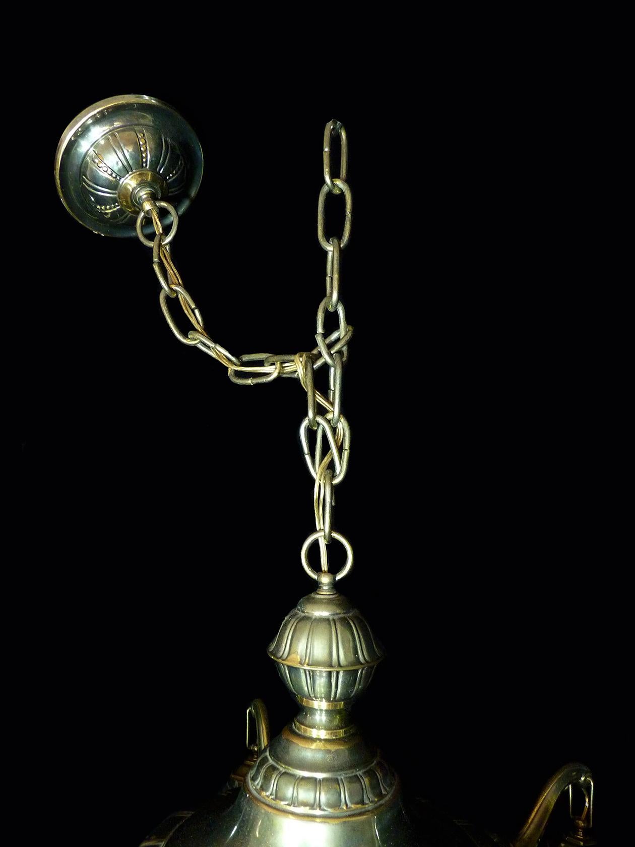 Antique French Art Deco and Art Nouveau Frosted Glass Degué Style Chandelier For Sale 3