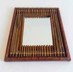 Antique French Art Deco Bamboo and Wood Wall Mirror, Early 20th Century