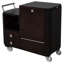 Vintage French Art Deco Bar Cart 1940s Walnut