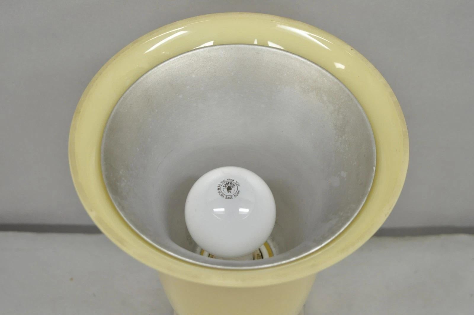 Métal Antique French Art Deco Beige Fluted Glass Vase Metal Base Up Light Table Lamp en vente