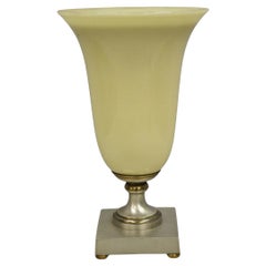 Antique French Art Deco Beige Fluted Glass Vase Metal Base Up Light Table Lamp