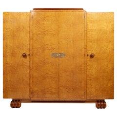 Vintage French Art Deco Birdseye Maple Wardrobe Cabinet 1930s