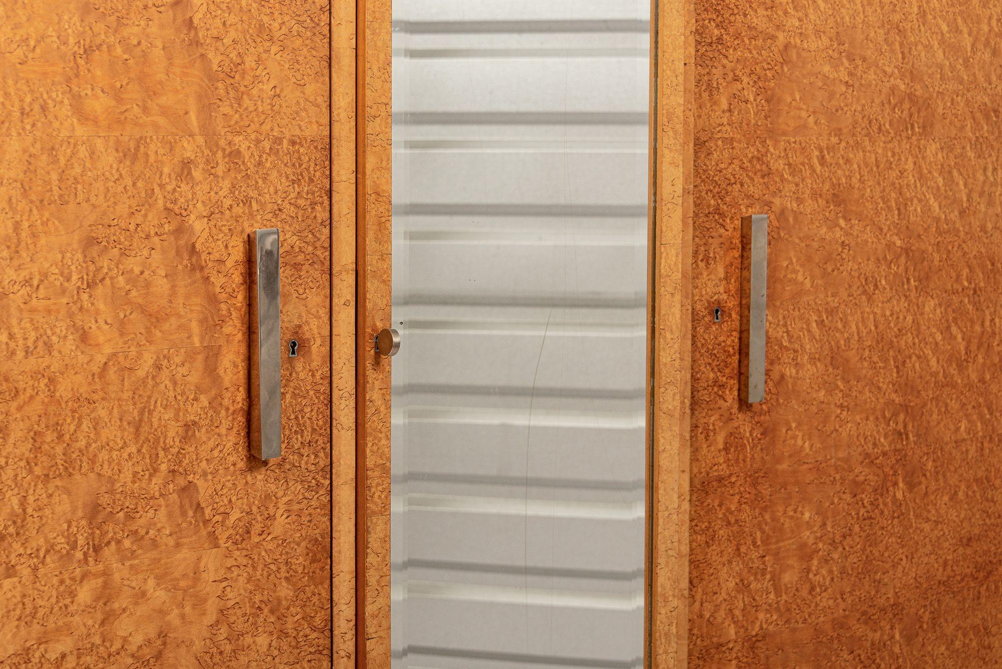 Antique French Art Deco Birdseye Maple Wardrobe Cabinet by Gouffé 2