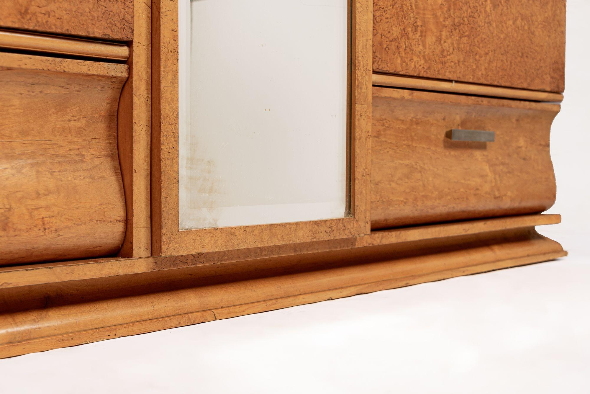 Antique French Art Deco Birdseye Maple Wardrobe Cabinet by Gouffé 3