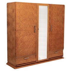 Antique French Art Deco Birdseye Maple Wardrobe Cabinet by Gouffé