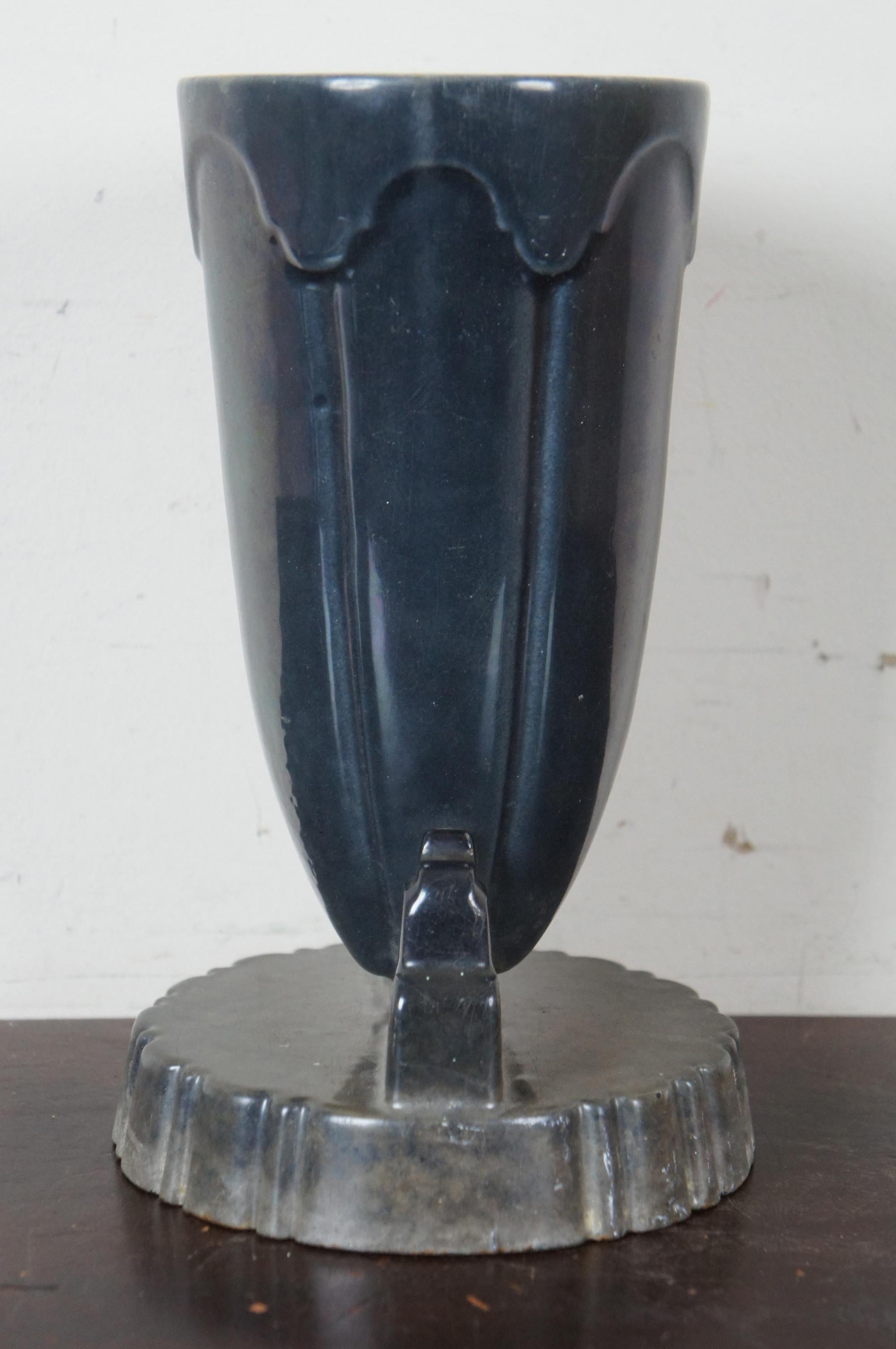 Antique French Art Deco Black Cast Iron Enameled Footed Trophy Urn Mantel Vase 4