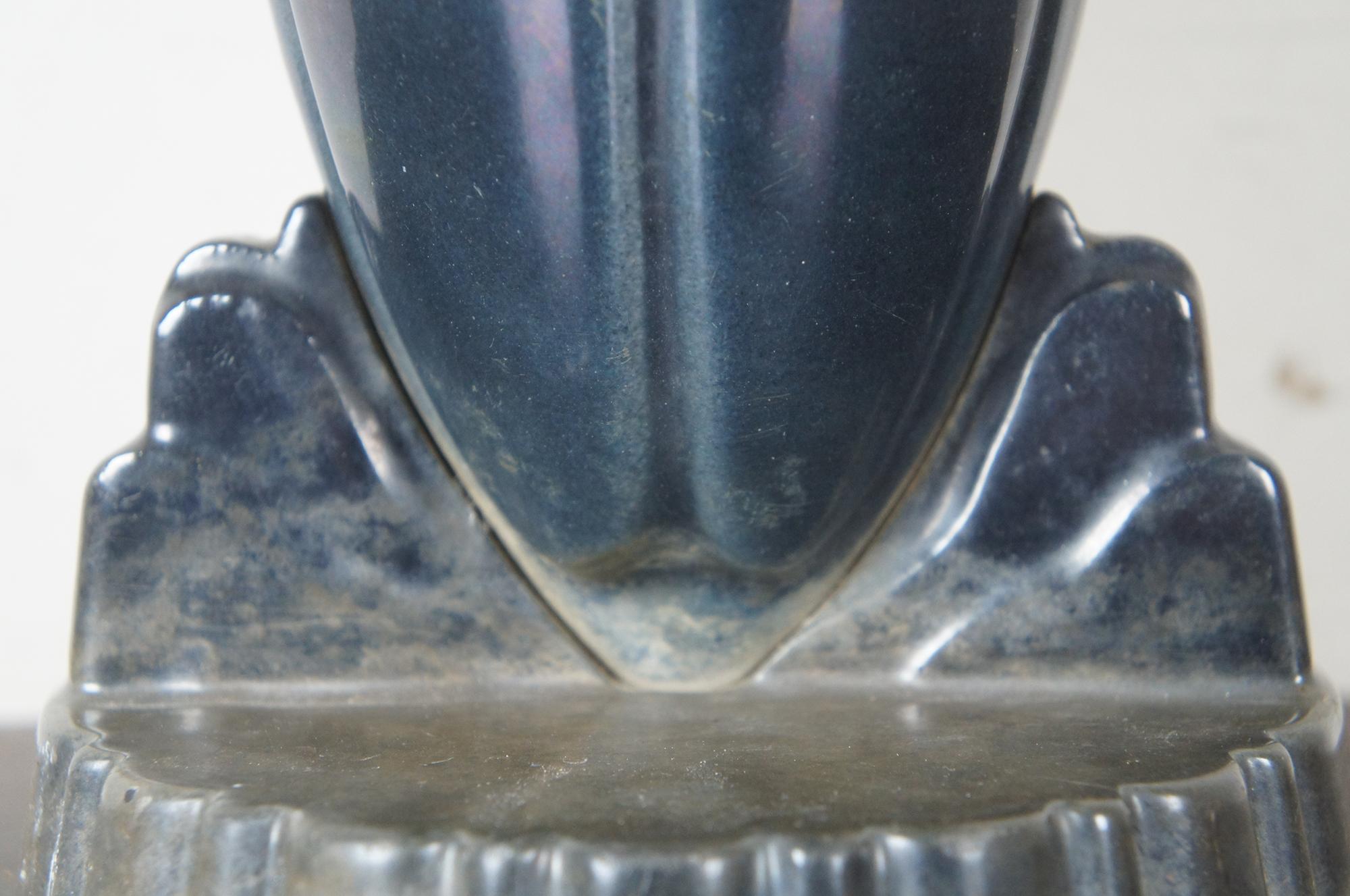 Antique French Art Deco Black Cast Iron Enameled Footed Trophy Urn Mantel Vase 5