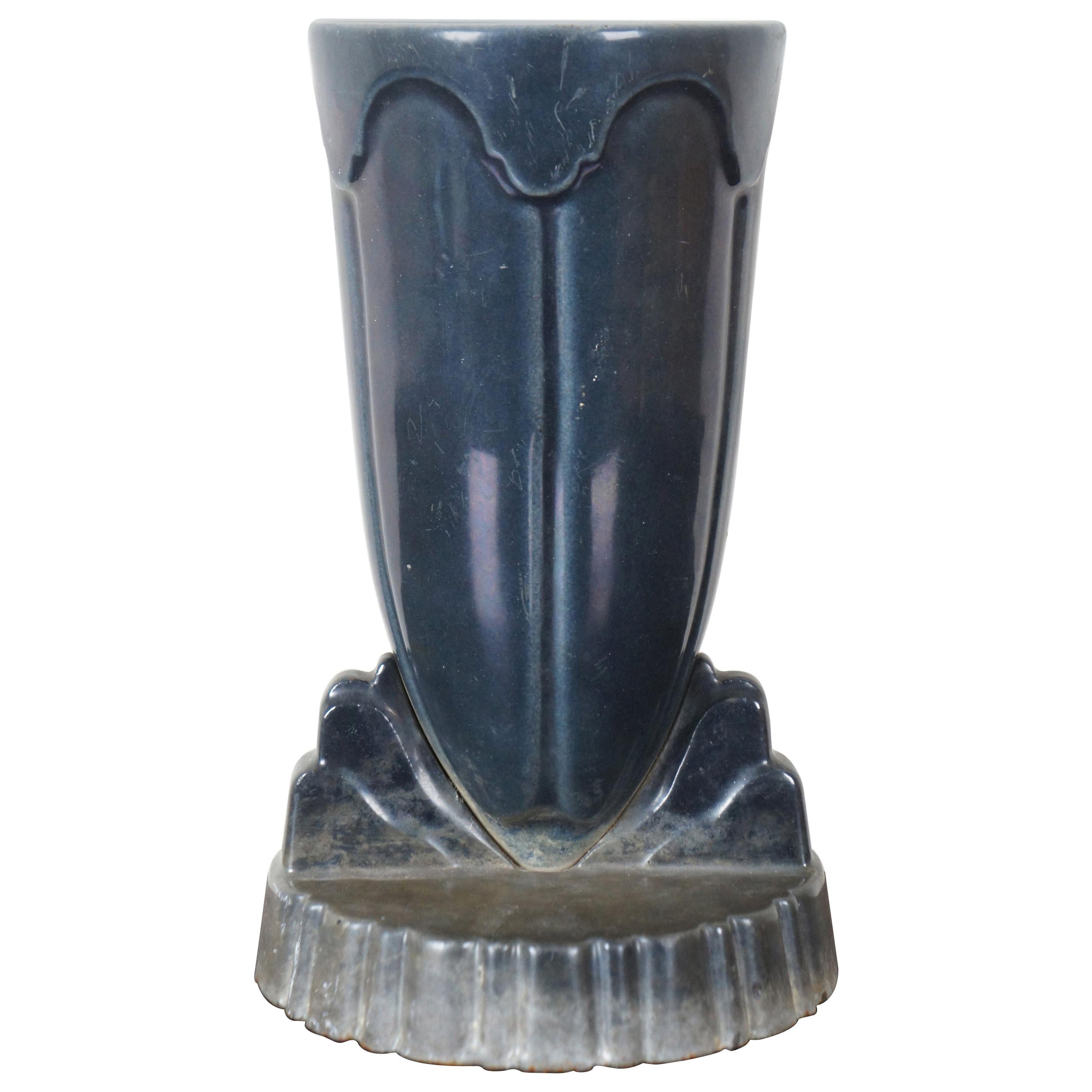 Antique French Art Deco Black Cast Iron Enameled Footed Trophy Urn Mantel Vase