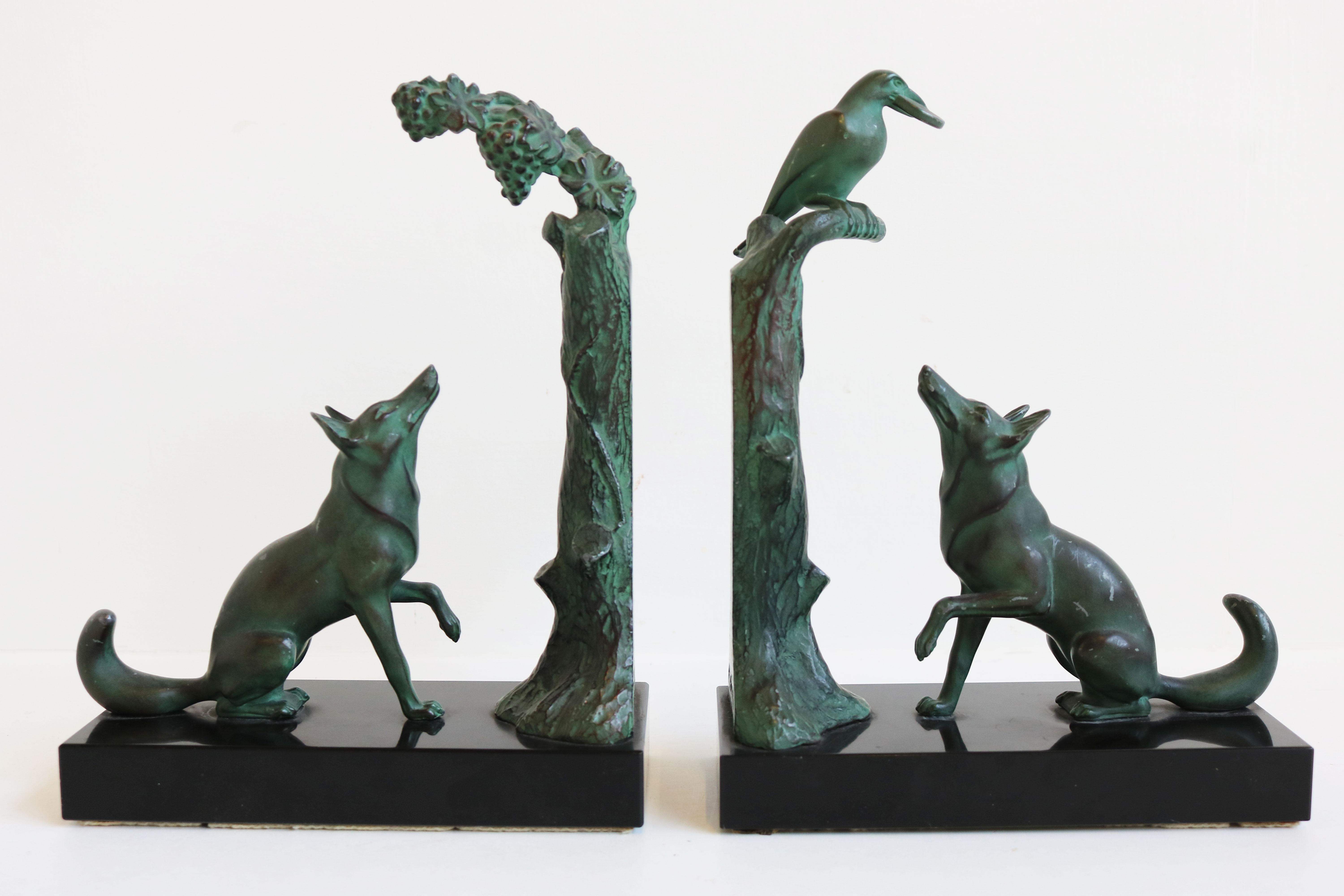 Marvelous French Antique Art Deco Bookends by Max Le Verrier 1930. 
The pair of bookends represent 2 famous fables 
