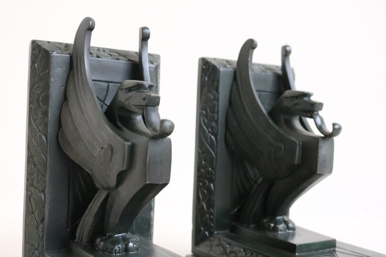 Antique French Art Deco Bookends “Griffins” by Limousin France 1930