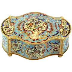 Antique French Art Deco Brass and Enamel Jewelry Box, circa 1930s