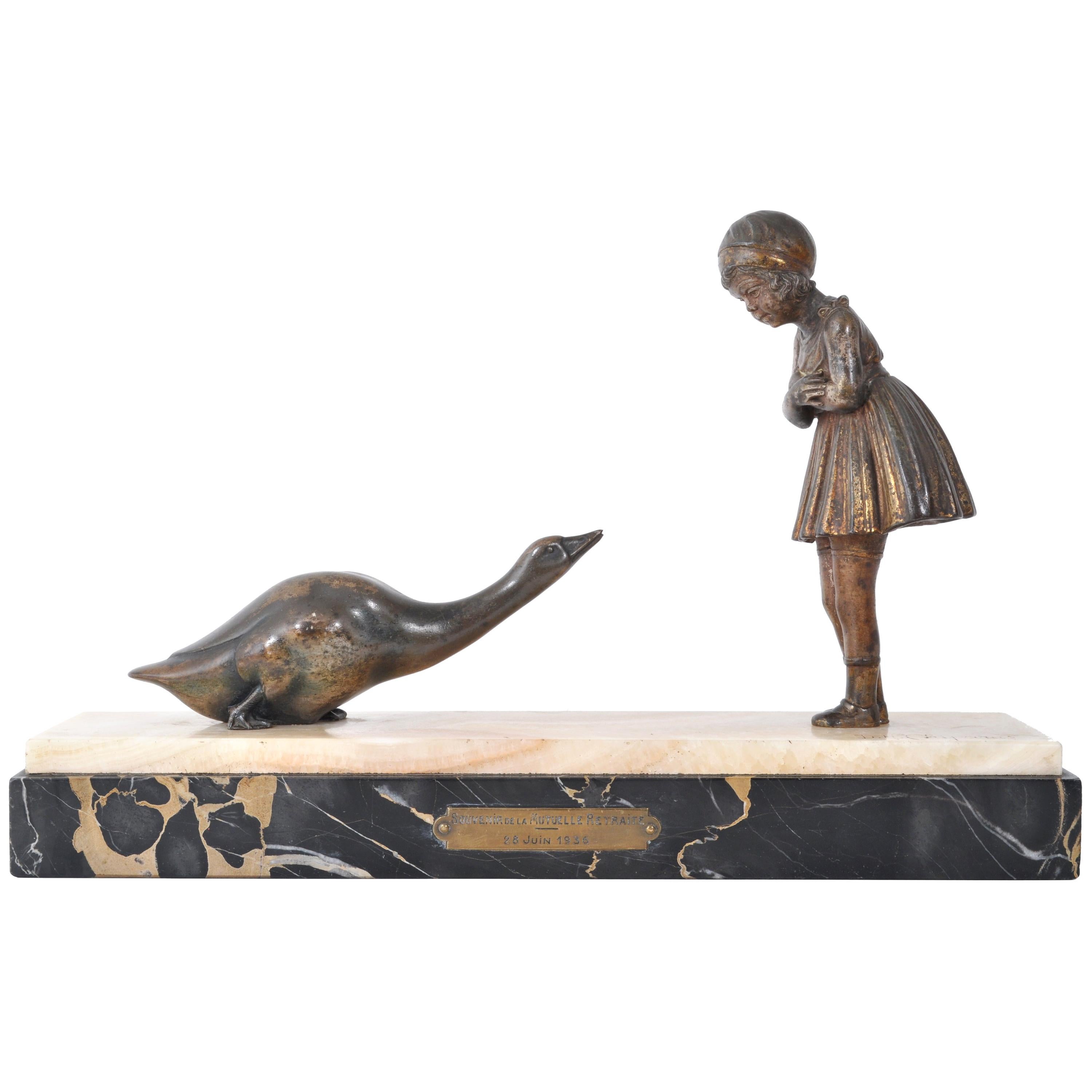 Antique French Art Deco Bronze Figural Group / Statue, Demetre Chiparus, 1930s