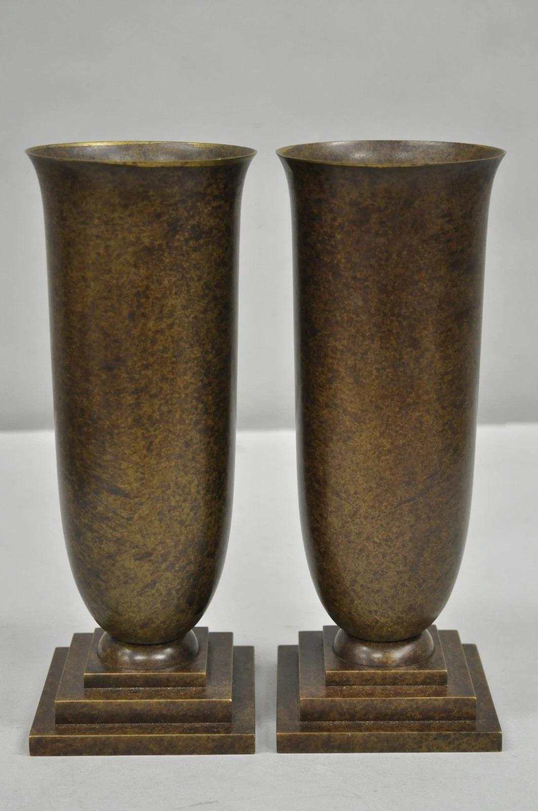 Antique French Art Deco Bronze Fluted Altar Vase w/ Butterfly Moth - a Pair For Sale 5