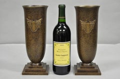 Antique French Art Deco Bronze Fluted Altar Vase w/ Butterfly Moth - a Pair