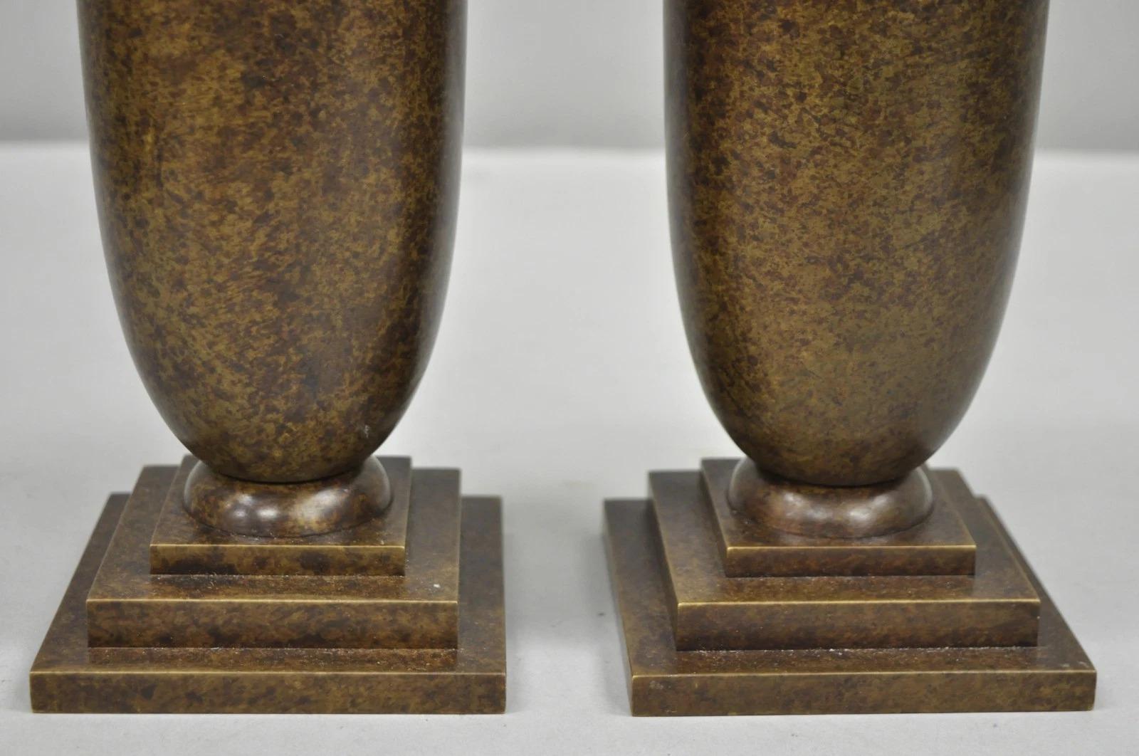 20th Century Antique French Art Deco Bronze Fluted Altar Vase w/ Butterfly Moth - a Pair For Sale