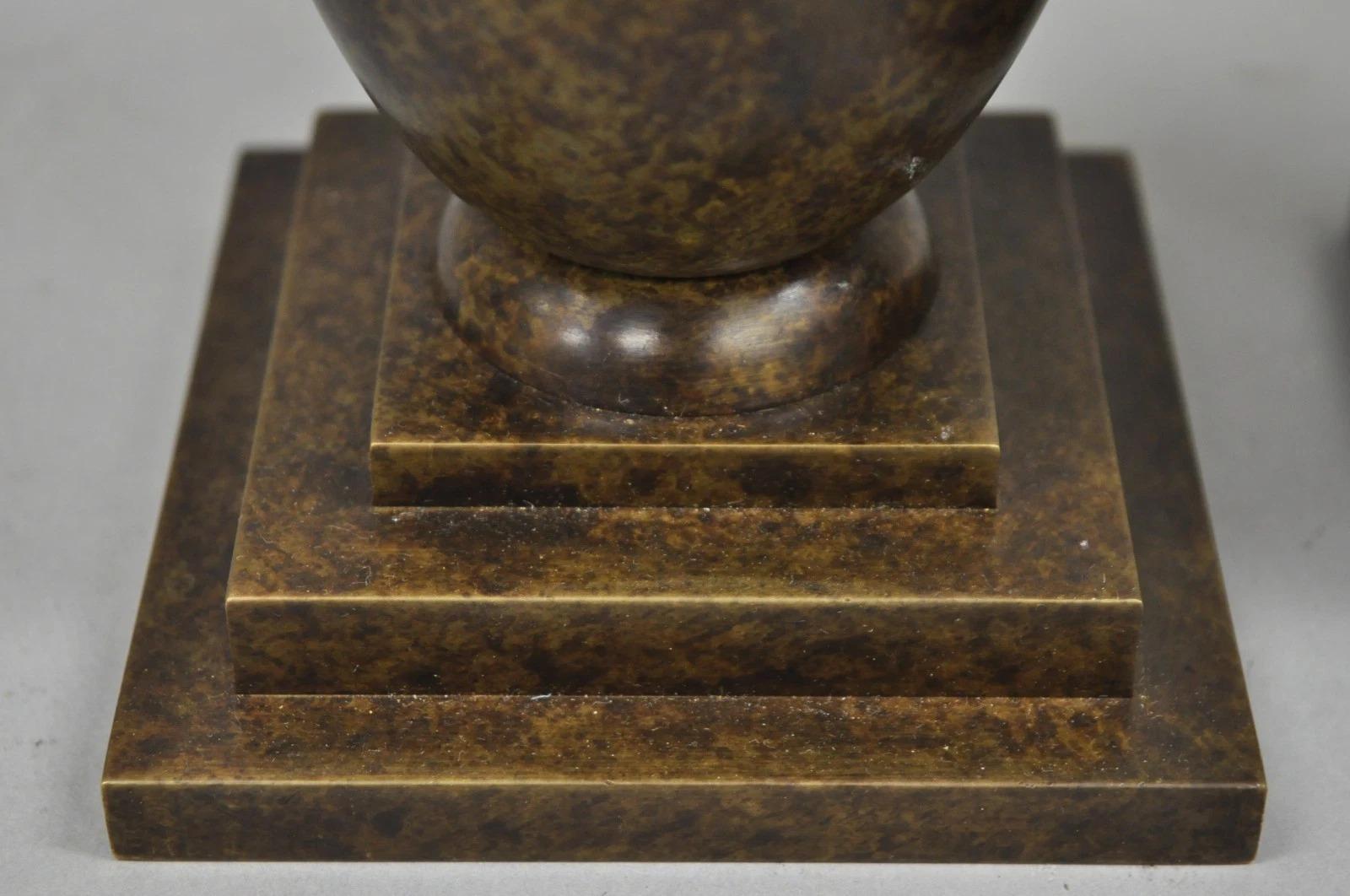 Antique French Art Deco Bronze Fluted Altar Vase w/ Butterfly Moth - a Pair For Sale 1