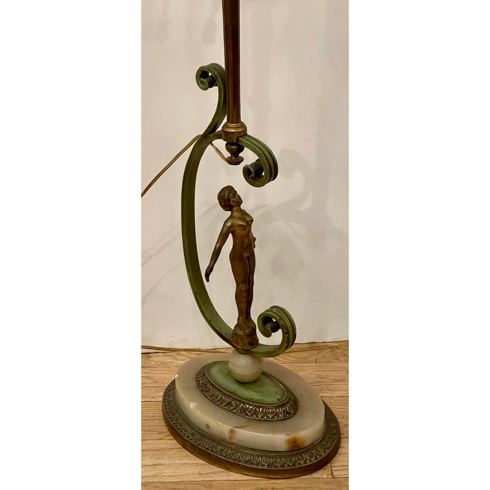 Early 20th Century Antique French Art Deco Bronze Nude Figural Floor Lamp