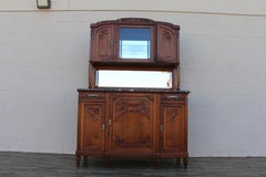 Antique French Art Deco Buffet Hutch With Marble Top & Mirror