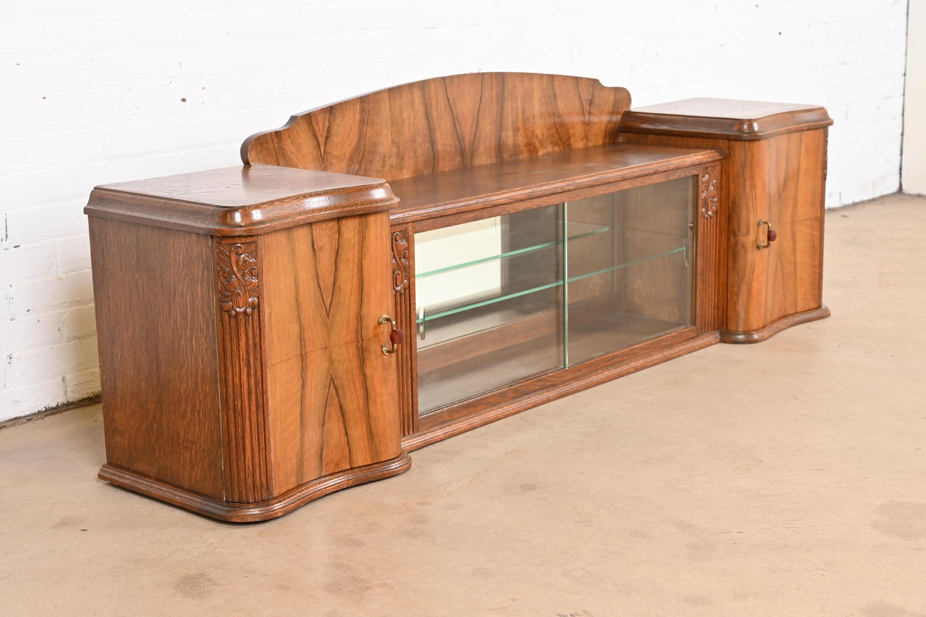 Brass Antique French Art Deco Burl Wood Counter Top Bar Cabinet, circa 1930s For Sale
