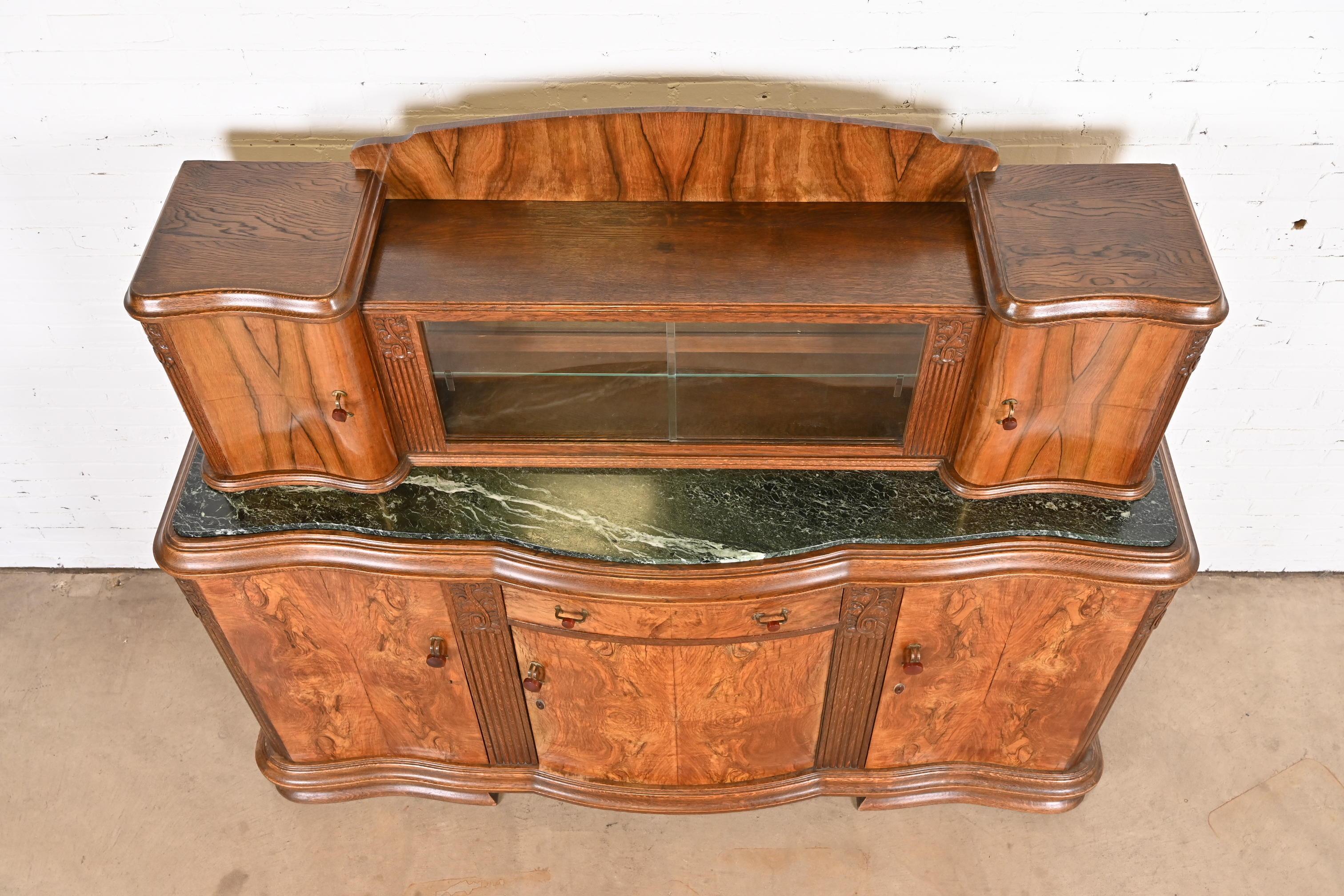Antique French Art Deco Burl Wood Marble Top Sideboard or Bar Cabinet, 1930s 6