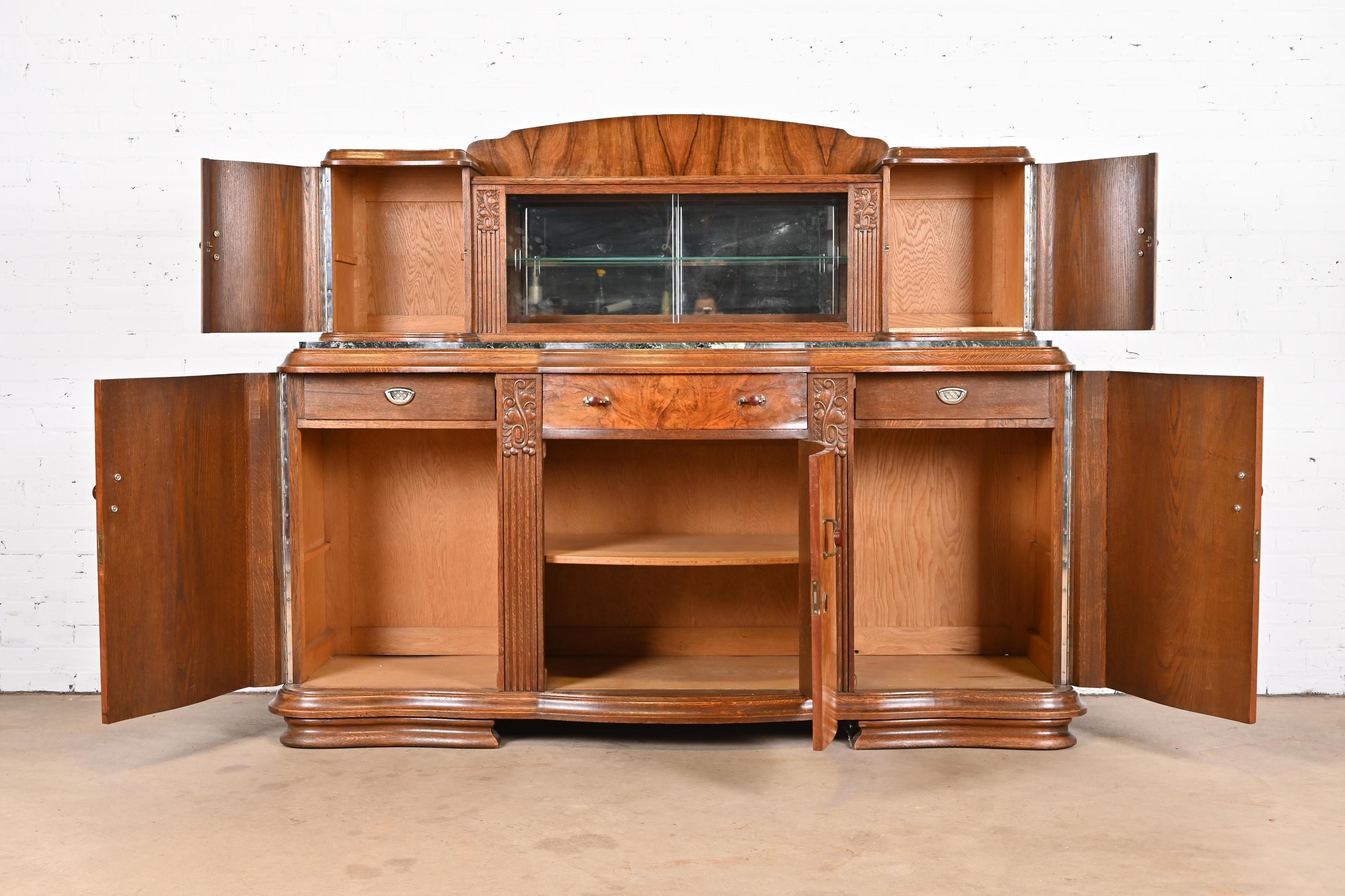 Antique French Art Deco Burl Wood Marble Top Sideboard or Bar Cabinet, 1930s 3