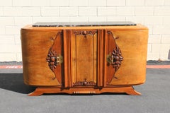 Antique French Art Deco Burl Wood Sideboard Buffet With Marble Top