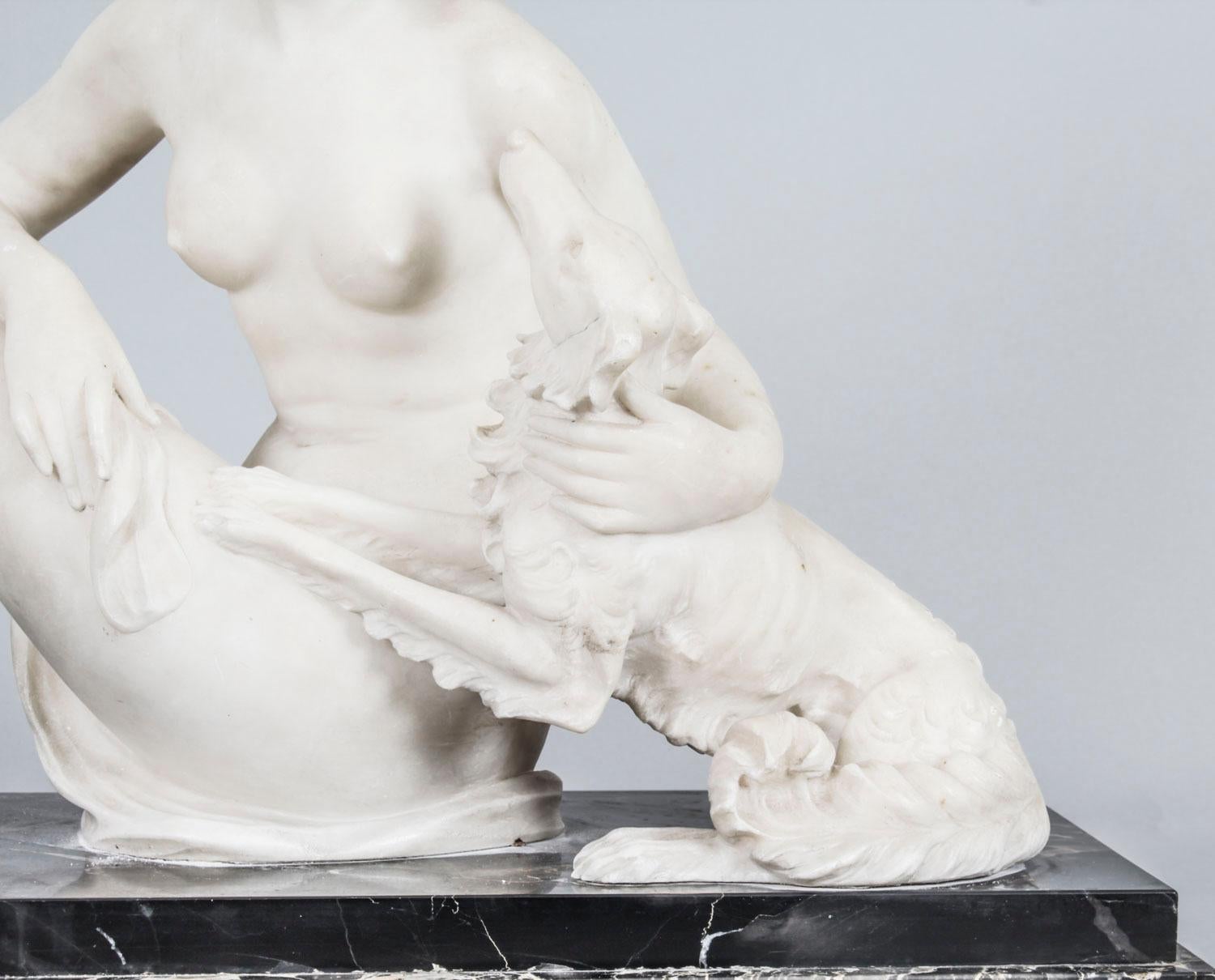 Early 20th Century Antique French Art Deco Carrara Marble Sculpture of Reclining Maiden, 1920s