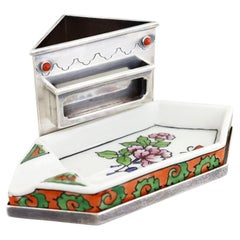Antique French Art Deco Cartier Coral & Sterling Silver Match Holder / Ashtray 2