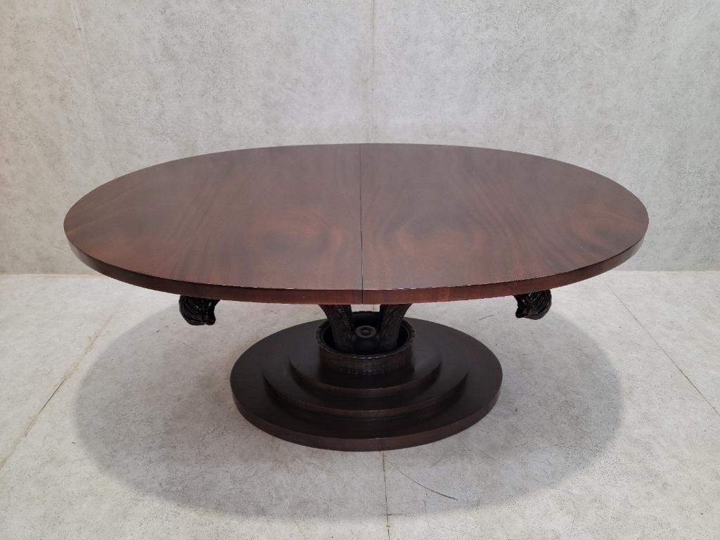 Antique French Art Deco Carved Acanthus Leaf Oval Dining Table For Sale 1