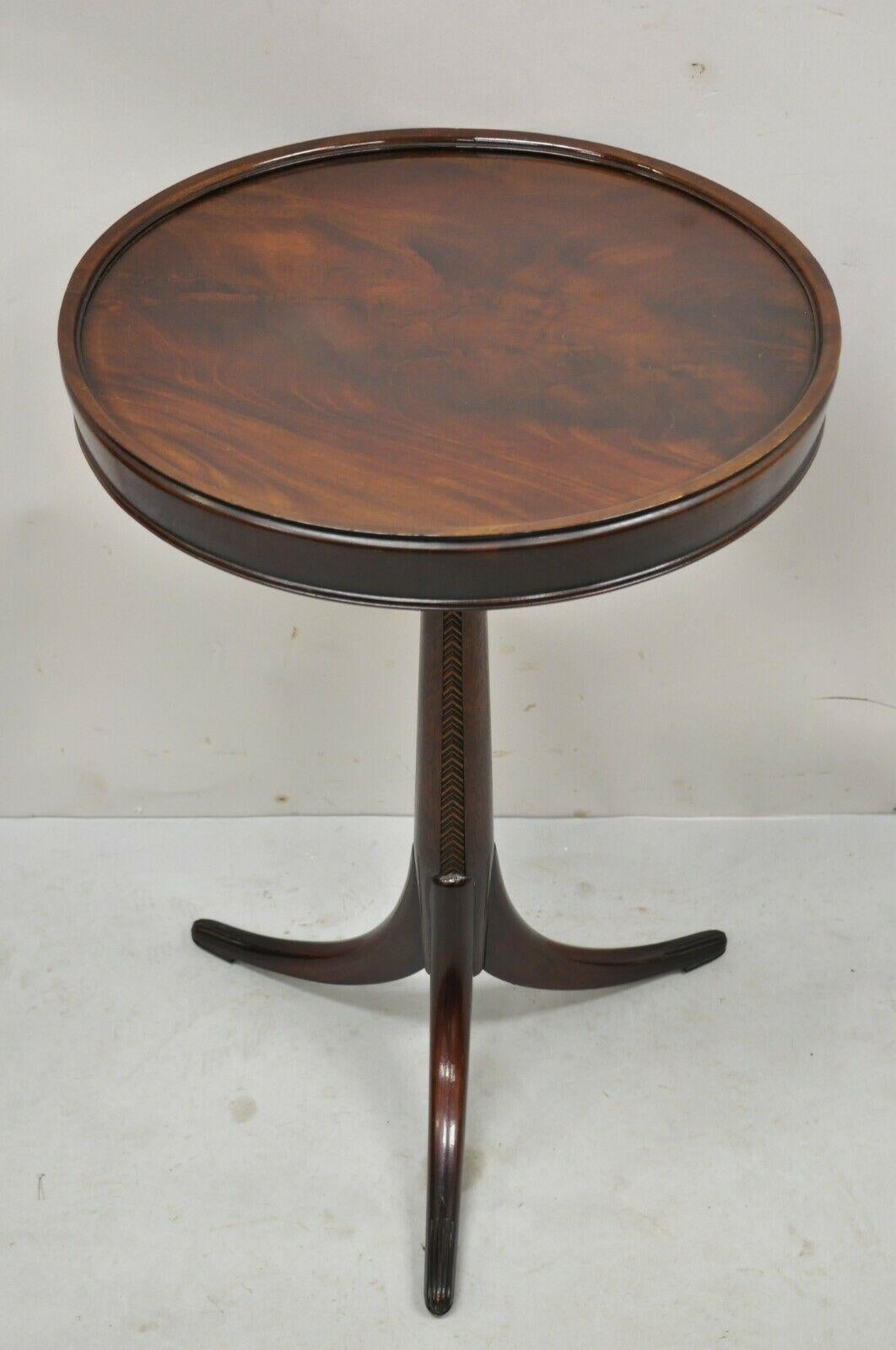 Antique French Art Deco Carved Tripod Base Mahogany Side Table 8