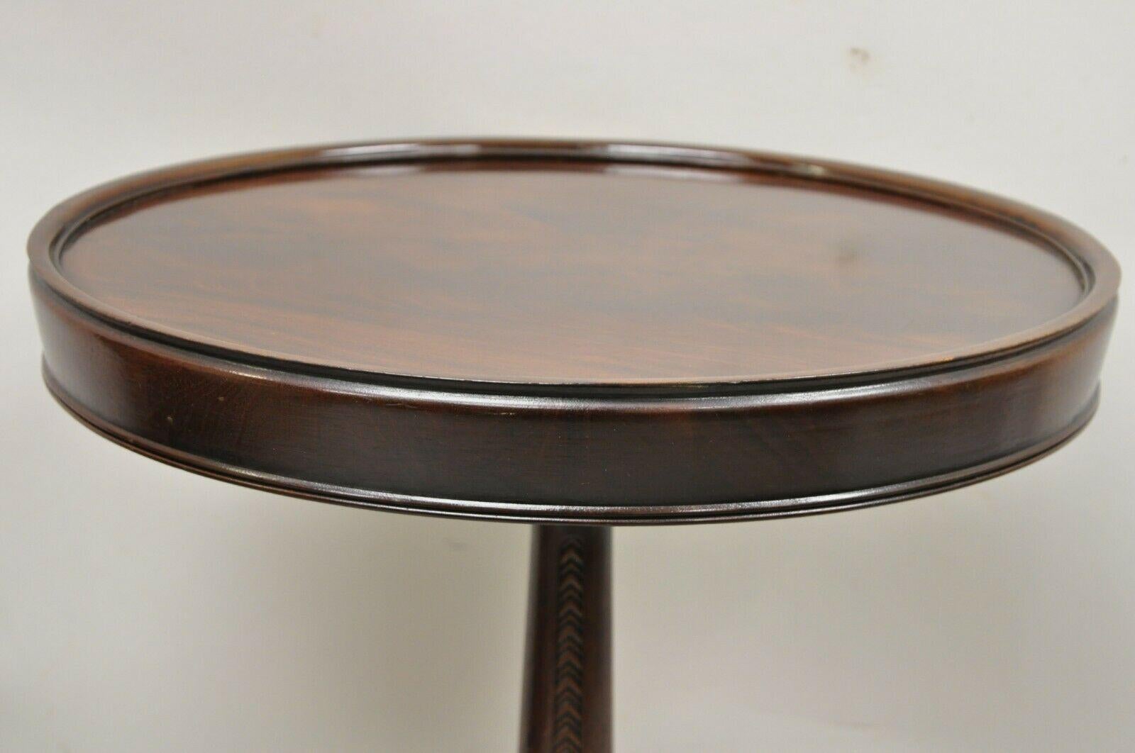 Antique French Art Deco Carved Tripod Base Mahogany Side Table In Good Condition In Philadelphia, PA