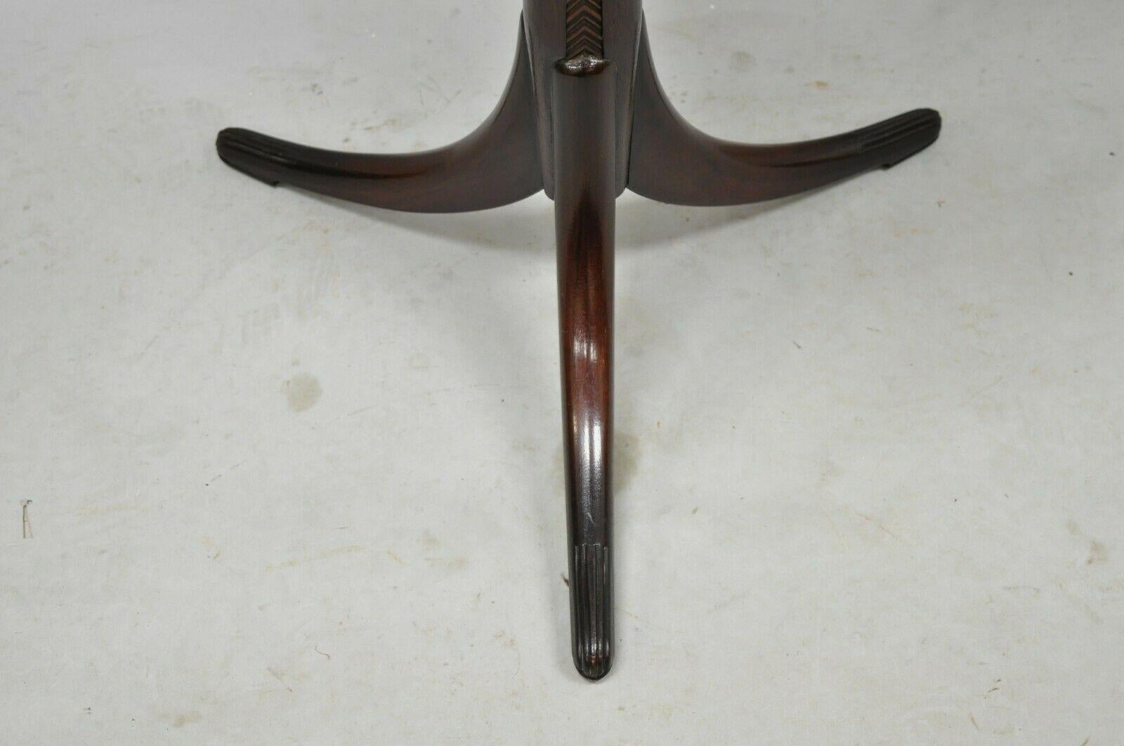 Antique French Art Deco Carved Tripod Base Mahogany Side Table 1