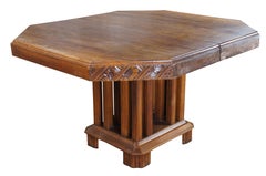 Antique French Art Deco Carved Walnut Hexagonal Dining Breakfast Pedestal Table