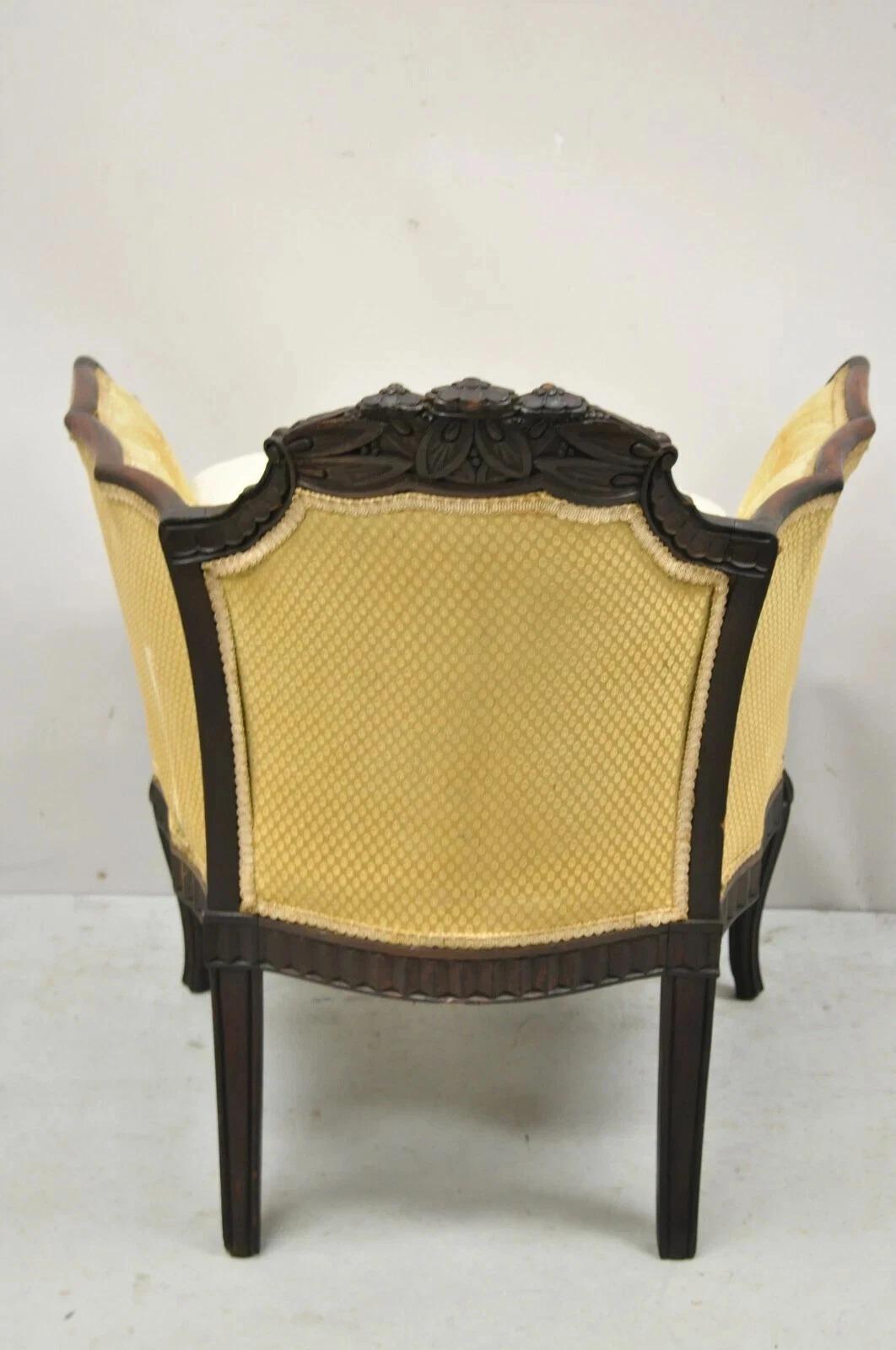 Antique French Art Deco geschnitzt Nussbaum Flügel Club Lounge Salon Sessel im Angebot 3