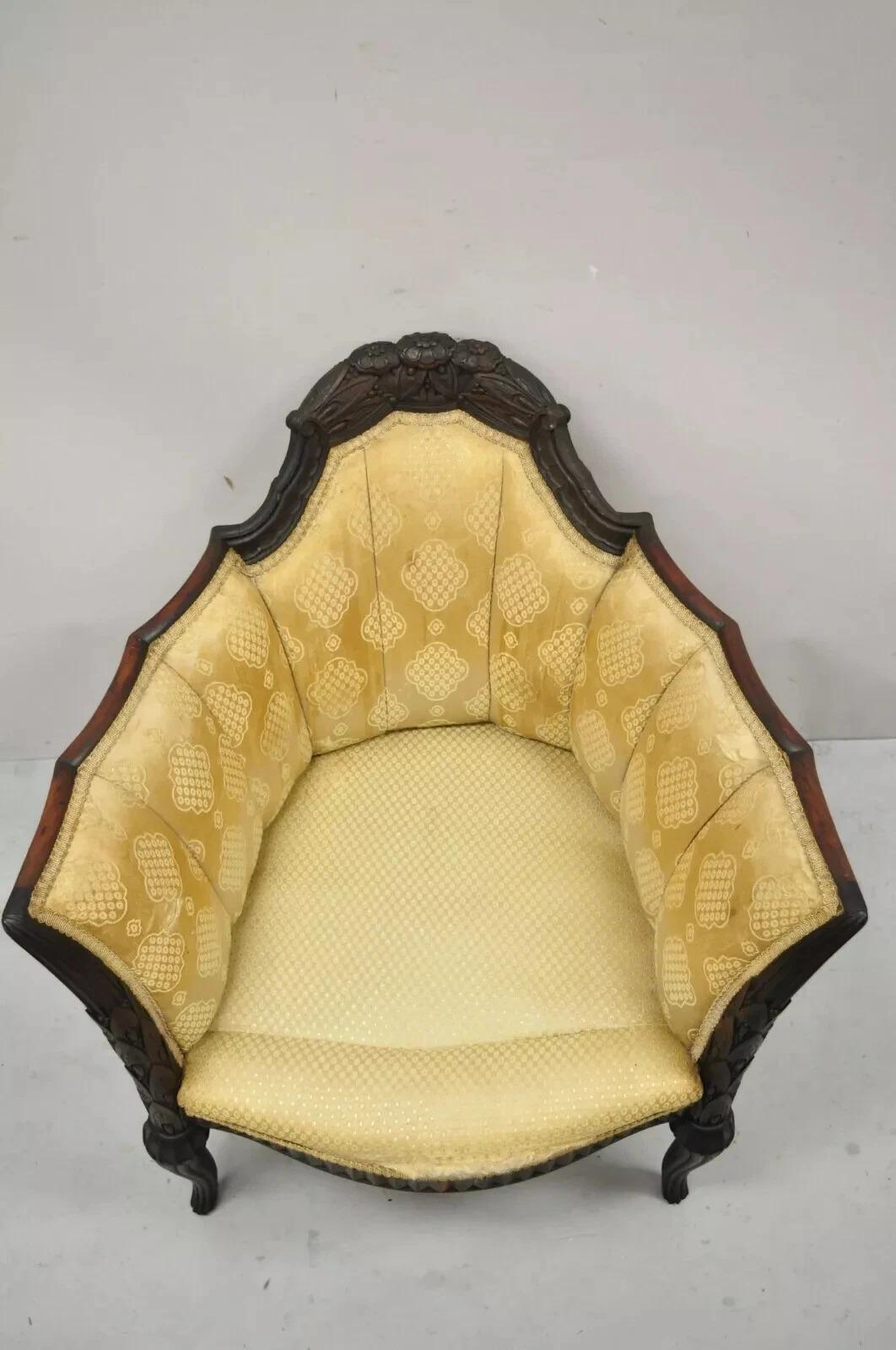Antique French Art Deco geschnitzt Nussbaum Flügel Club Lounge Salon Sessel im Angebot 5